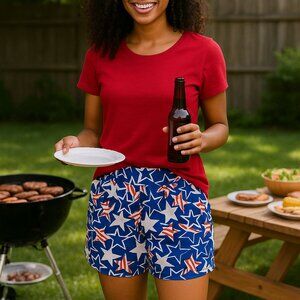 Patriotic Star Print Buttery Smooth Shorts – S/M